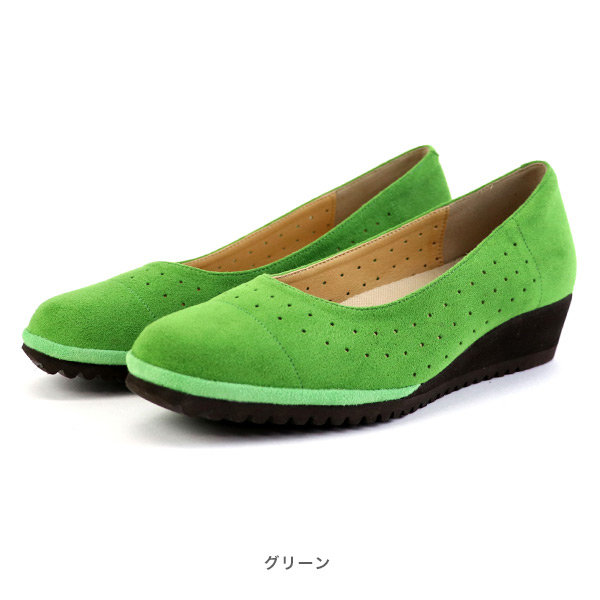 パンプス 軽量 3E パンチング 幅広 外反母趾 レディース